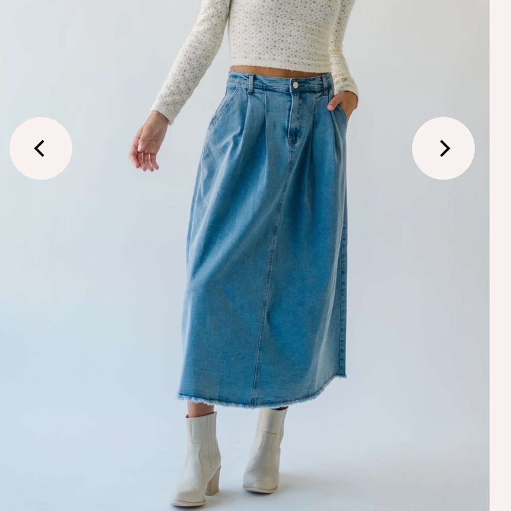 The Waleska Pleated Maxi Skirt in Denim